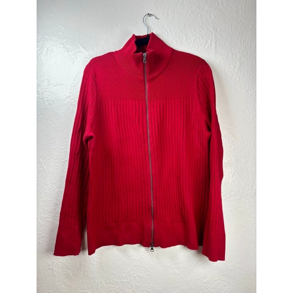Eddie Bauer Full Zip Sweater Womens XXL Red Vintage Ribbed Cotton Preppy 90s - Picture 1 of 14